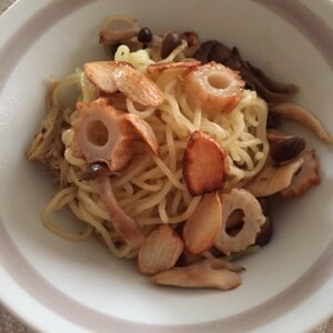 家にあるもので！きのことちくわの和風パスタ